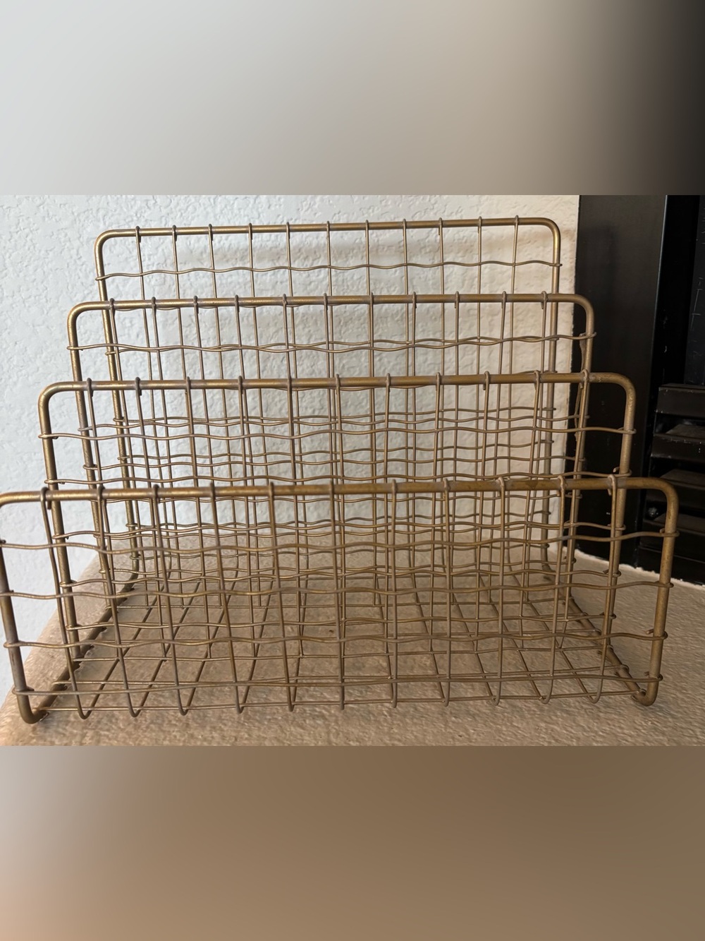 Muted Gold Wire Grid File Magazine Bills Organizer Table Desk Wall